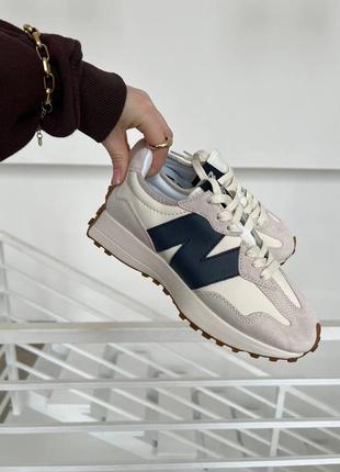 Женские кроссовки new balance 327 cream blue стрижка беланс кремового с синим цветами