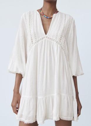 Ажурное короткое платье мини платье кружево zara