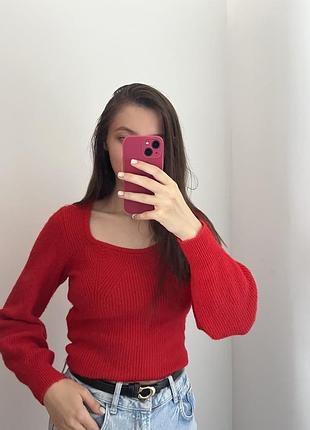 Червоний вовняний пухнастий светр4 фото