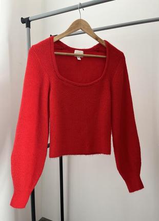 Червоний вовняний пухнастий светр