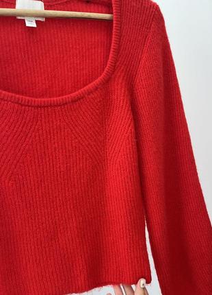 Червоний вовняний пухнастий светр5 фото