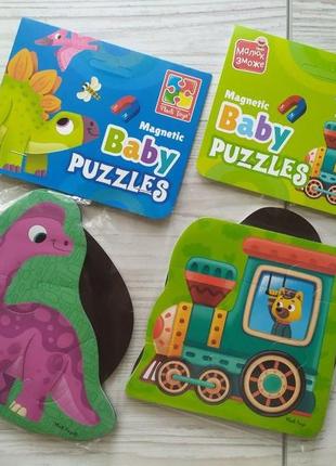 Комплект магнітних бебі пазлів vladi toys динозаври vt3208-21 + транспорт vt3208-29