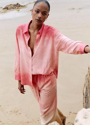 Рубашка с льном и хлопковая zara