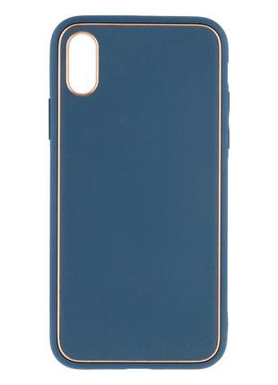 Чехол leather case gold with frame для apple iphone xs navy blue
