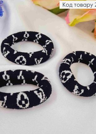 Резинка микрофібра, малюнок луи витон, 4см, чорного кольору, аксесуар для волосся