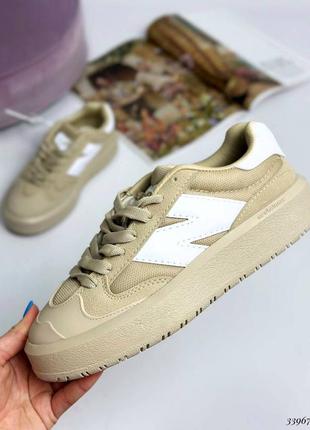 ▪кросівки в стилі new balance beige ct302 nb жіночі бежеві кеди снікерси танкетка платформа весна літо осінь шкіряні (еко шкіра)