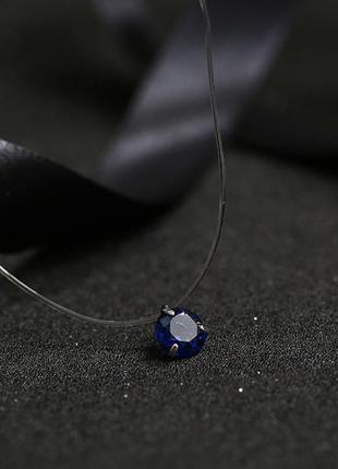 Прикраса камінчик на волосіні, підвіска на волосіні, кольє (синій)