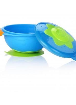 Тарелка для микроволновой печи улет, посуда! с крышкой, nuby (голубая)