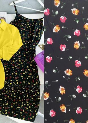 Костюм короткий сарафан на тонких бретелях плаття з квітковим принтом сукня вкорочена сорочка із зав'язками комплект чорний жовтий білий рожевий4 фото