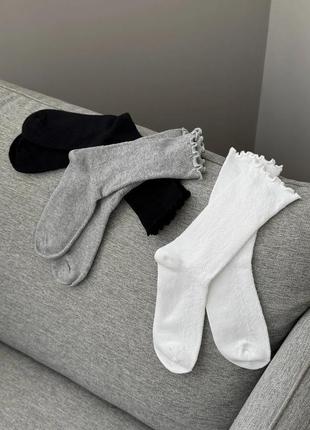 Базовые носки с рюшами, черные носки, высокие носки ажурные носки размер: 36-40