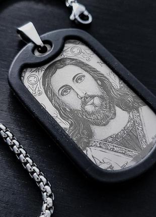 Кулон-оберіг з нержавіючої сталі 50х28 мм з гравіюванням. ікона на жетоні. гравіювання ікони ісуса христа