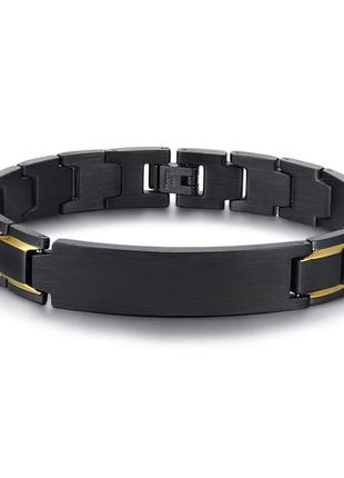 Черный металлический браслет на подарок, золотое обрамление. индивидуальная гравировка на браслет