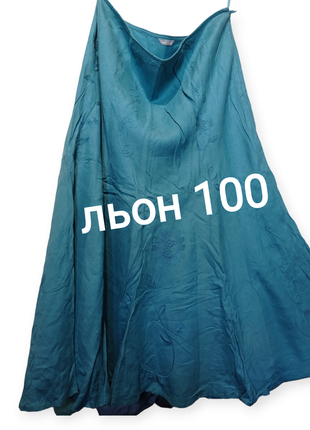 Ро30 льняная роскошная длинная пышная бирюзовая морская волна женская юбка с вышивкой лен