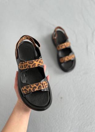 Жіночі леопардові сандалі на липучках натуральна шкіра2 фото