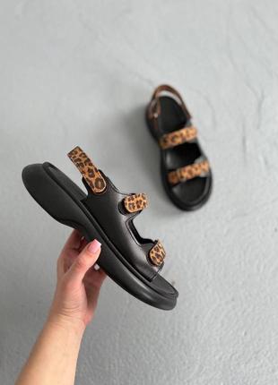 Женские леопардовые сандалии на липучках натуральная кожа6 фото