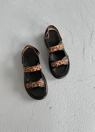 Женские леопардовые сандалии на липучках натуральная кожа
