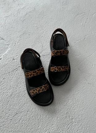 Жіночі леопардові сандалі на липучках натуральна шкіра3 фото
