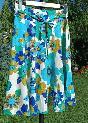 Льняная юбка миди в цветочный принт