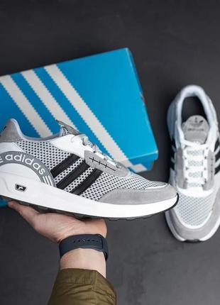 Чоловічі літні кросівки adidas сітка сірі2 фото