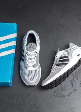 Чоловічі літні кросівки adidas сітка сірі3 фото