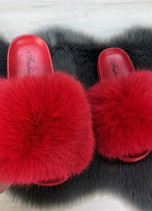 Шльопанці жіночі хутряні червоні 2764_4