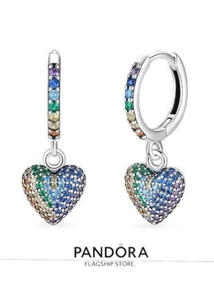 Сережки кільця срібло silver_pandora original кільця і сердечко прикрашені кубічними цирконами