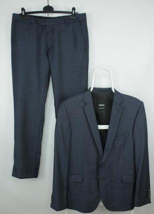 Стильный классический костюм strellson allen slim fit blue wool formal dress pants suit
