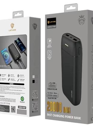 Зовнішній портативний акумулятор 20000 mah lenyes px267 20000 mah компактний універсальний чорний
