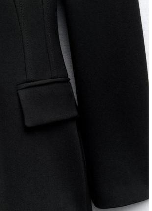 Zara черный блейзер с сатиновыми вставками/длинный приталенный пиджак жакет8 фото