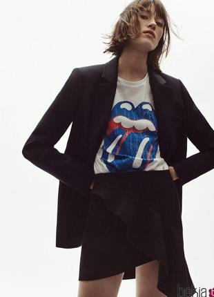 Zara черный блейзер с сатиновыми вставками/длинный приталенный пиджак жакет9 фото