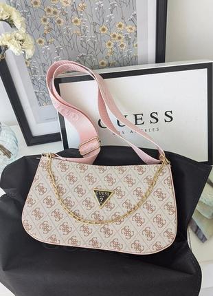 Сумка guess багет з цепью пудровий