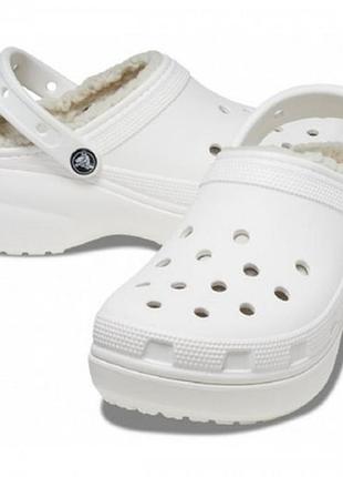 Crocs сабо на меху клоги утепленные classic platform lined clog крокс white