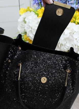 Комплект жіночих сумок чорна з блиском7 фото