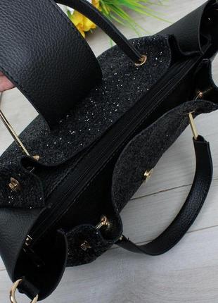 Комплект женских сумок черная с блеском8 фото