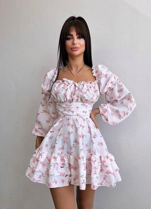 ❗️sale❗️ платье мини на груди завязка на спине шнуровка по низу волани софт