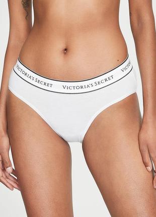 Трусики бикини victoria's secret хлопок с лого поясом белые оригинал виктория сикрет