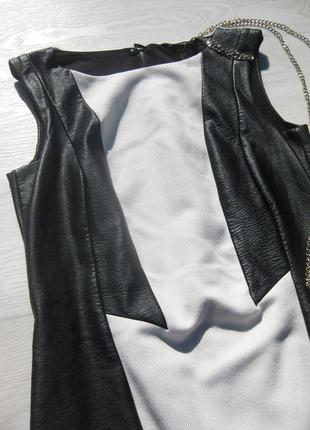 Стильное чёрно белое платье с эко кожей h&m5 фото