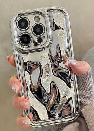Cеребристый чехол для телефона iphone 14pro, глянцевый 3d метеоритный текстурированный
