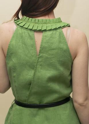 Льняна зелена сукня,сарафан з відкритою спиною,плісе,льон 100%