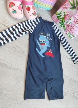 Купальный костюм комбинезон с акулой с хвостиком купальник навик 12 18 месяцев