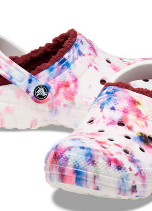 Crocs сабо на меху клоги утепленные крокс classic tie-dye lined clog