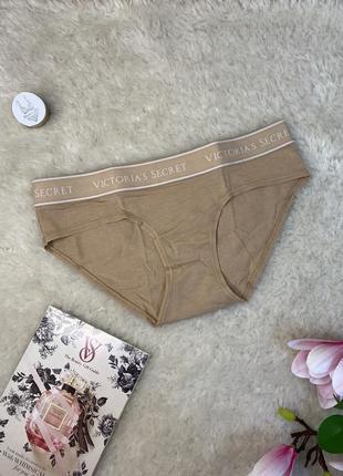 Трусики бикини victoria's secret хлопок с лого поясом бежевые оригинал виктория сикрет