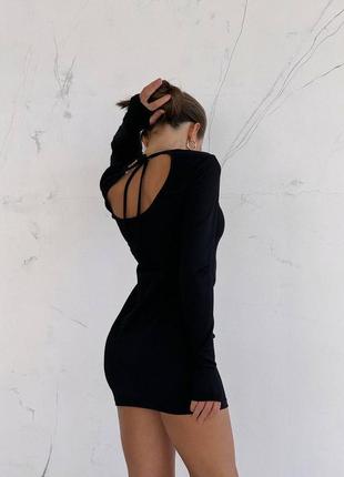 Платье на завязке на самой спине / изысканное короткое платье женская в рубчик / платье на длинный рукав в рубчик / осеннее платье
