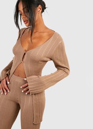 Стильний легкий кардиган кофта  в рубчик кольору тауп boohoo