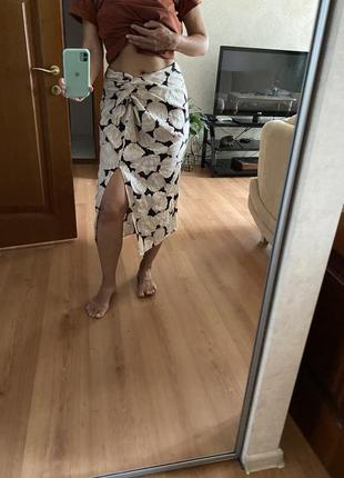 Льняная юбка с узлом и разрезом h&m або 🧡🌸7 фото