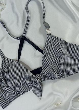 Стильный черно-белый бралет топ топик лиф бюстгальтер без косточек в клетку new look