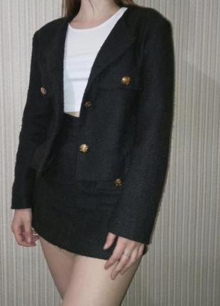 Жіночий твідовий костюм комплект шорты-юбка піджак  в стилі old money10 фото