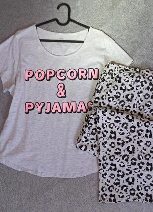 Батальна жіноча збірна піжама,  домашній костюм, футболка та штани леопринт, розмір 2xl-3xl (євр.20-22) pepco-george