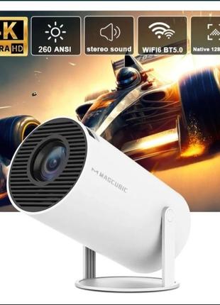 Смарт проектор magcubic hy300 4k android 11 hd bt5.0 dual wi-fi, имеется украинский и русский язык, максимальное расширение забора 3м на 1.5м