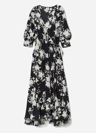 Платье длинное черное белое в цветочный принт на запах h&m johanna ortiz s-m